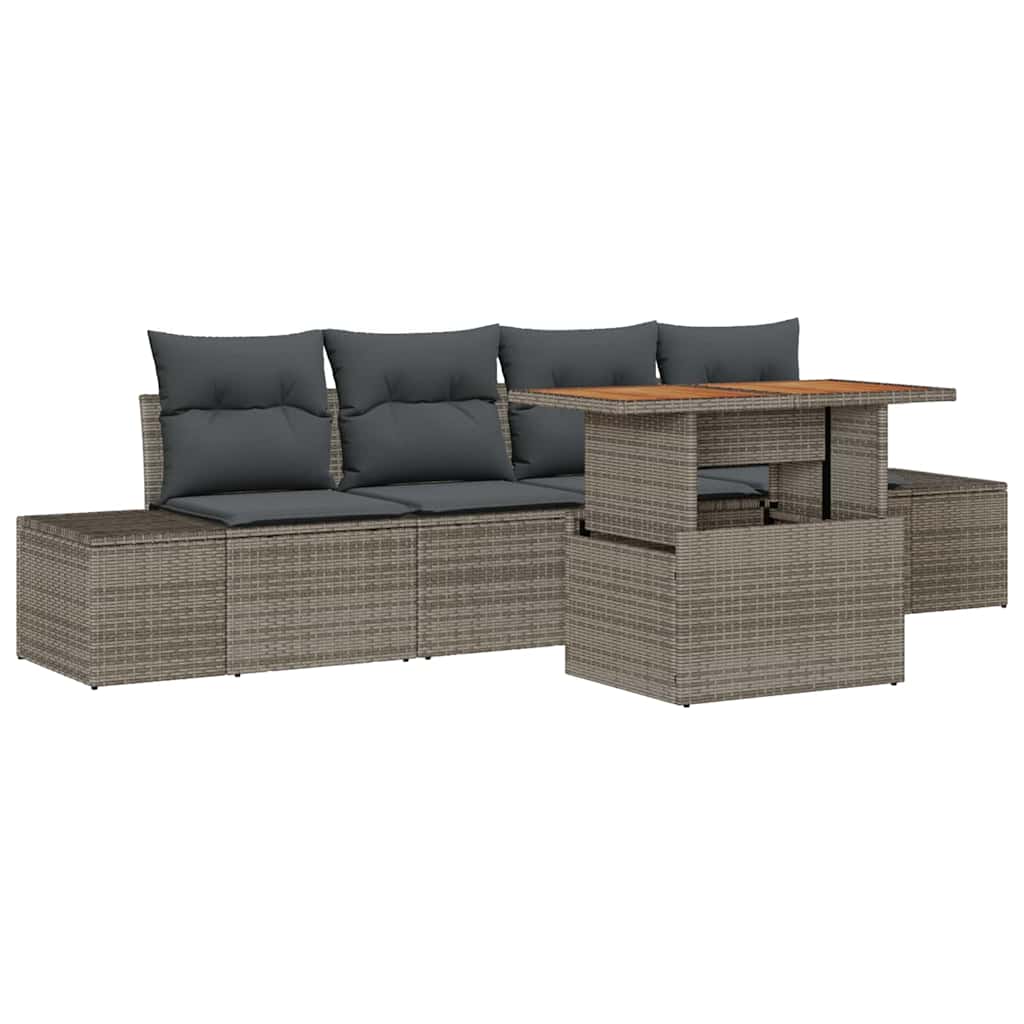 Garten-Sofa-Set mit Speicher 5 pcs Grau Poly Rattan